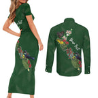 Kia Ora New Zealand Floral Personalized Couples Matching Short Sleeve Bodycon Dress and Long Sleeve Button Shirt Sage Green - Aussie Hoodie