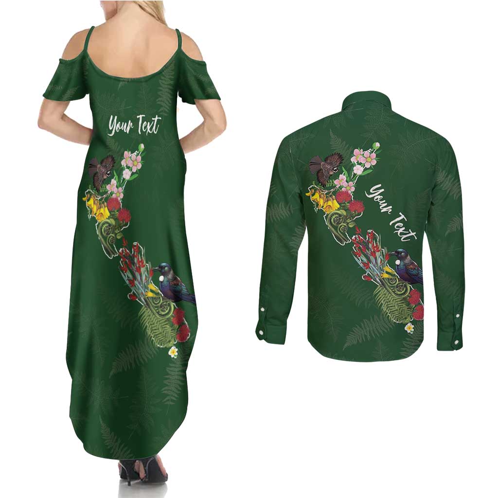 Kia Ora New Zealand Floral Personalized Couples Matching Summer Maxi Dress and Long Sleeve Button Shirt Sage Green - Aussie Hoodie