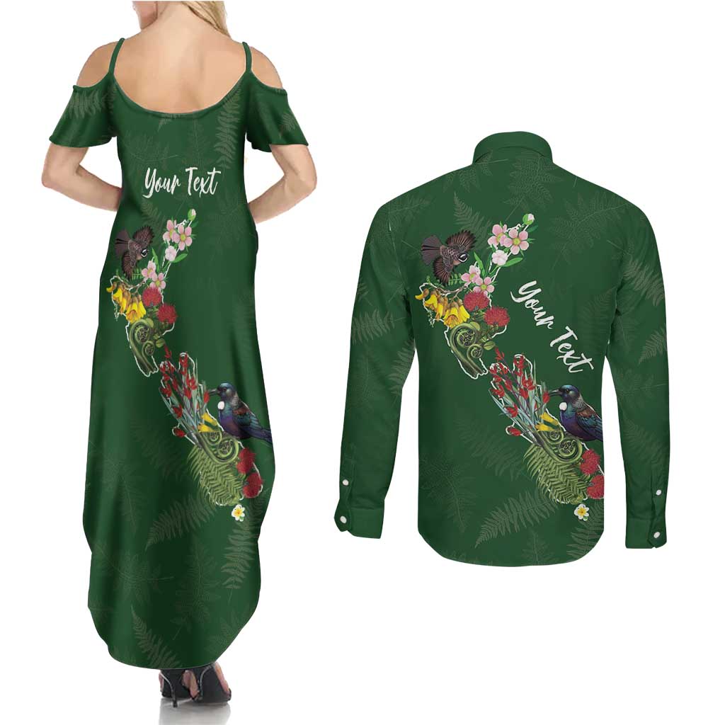 Kia Ora New Zealand Floral Personalized Couples Matching Summer Maxi Dress and Long Sleeve Button Shirt Sage Green - Aussie Hoodie