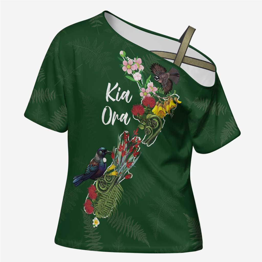 Kia Ora New Zealand Floral Personalized Cross Shoulder Shirt Sage Green - Aussie Hoodie