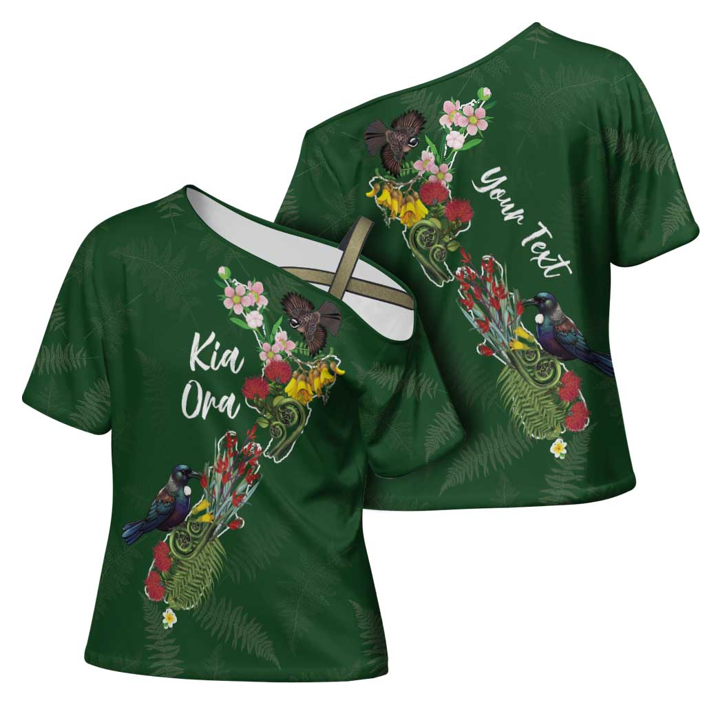 Kia Ora New Zealand Floral Personalized Cross Shoulder Shirt Sage Green - Aussie Hoodie