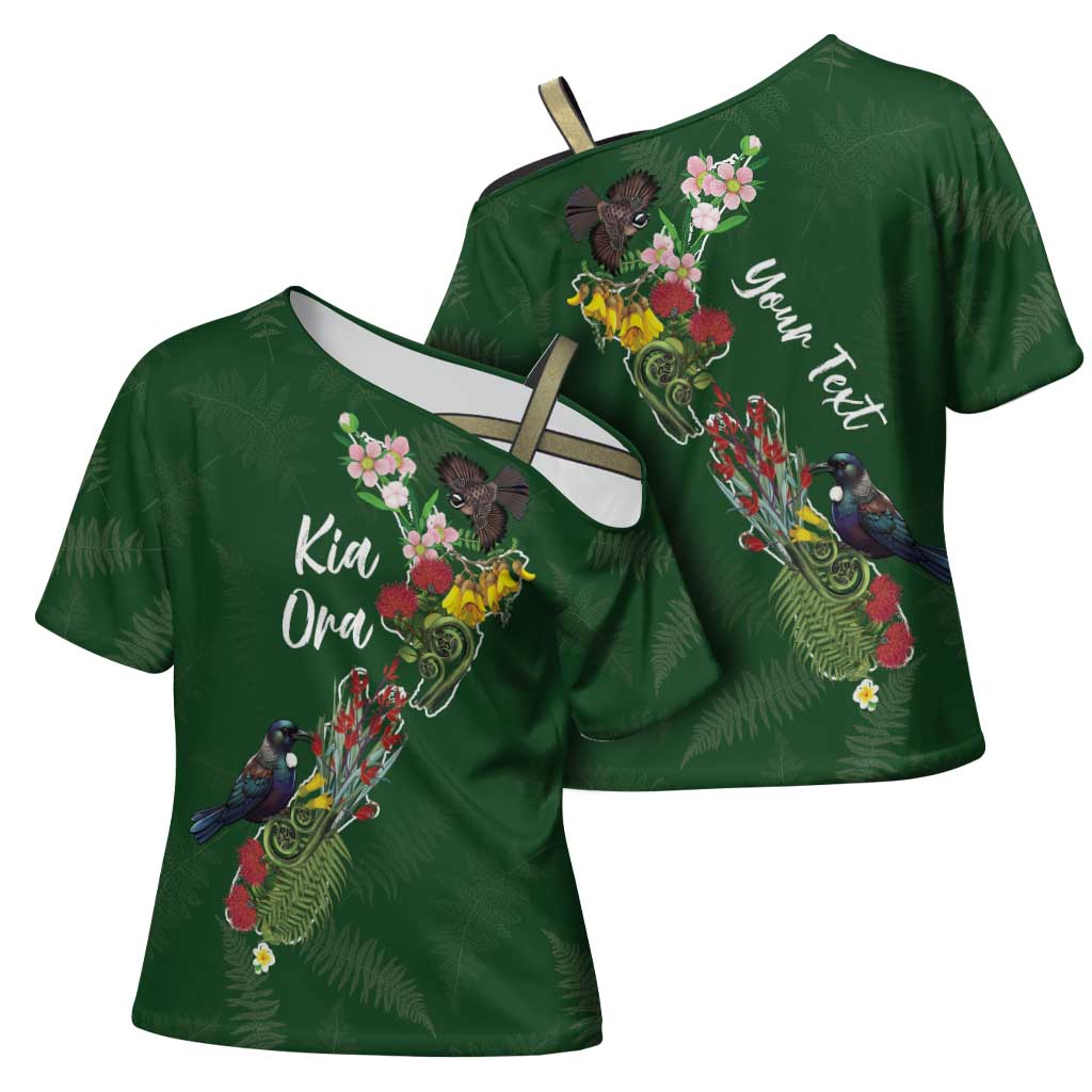 Kia Ora New Zealand Floral Personalized Cross Shoulder Shirt Sage Green - Aussie Hoodie