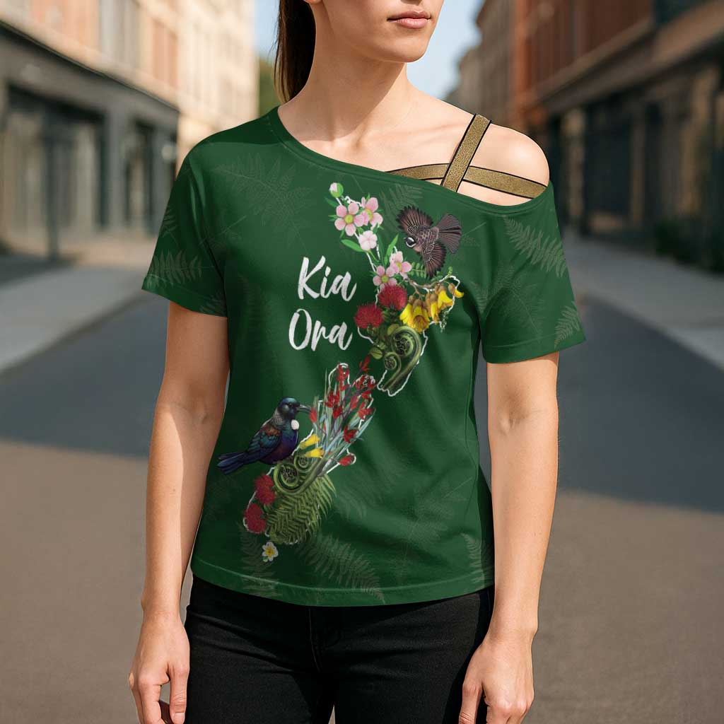 Kia Ora New Zealand Floral Personalized Cross Shoulder Shirt Sage Green - Aussie Hoodie