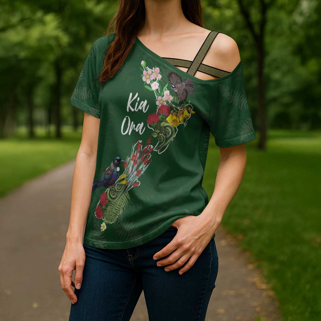 Kia Ora New Zealand Floral Personalized Cross Shoulder Shirt Sage Green - Aussie Hoodie