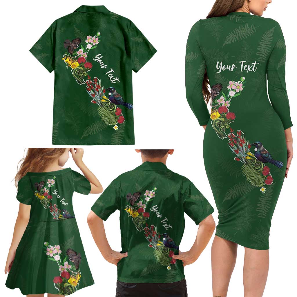 Kia Ora New Zealand Floral Personalized Family Matching Long Sleeve Bodycon Dress and Hawaiian Shirt Sage Green - Aussie Hoodie