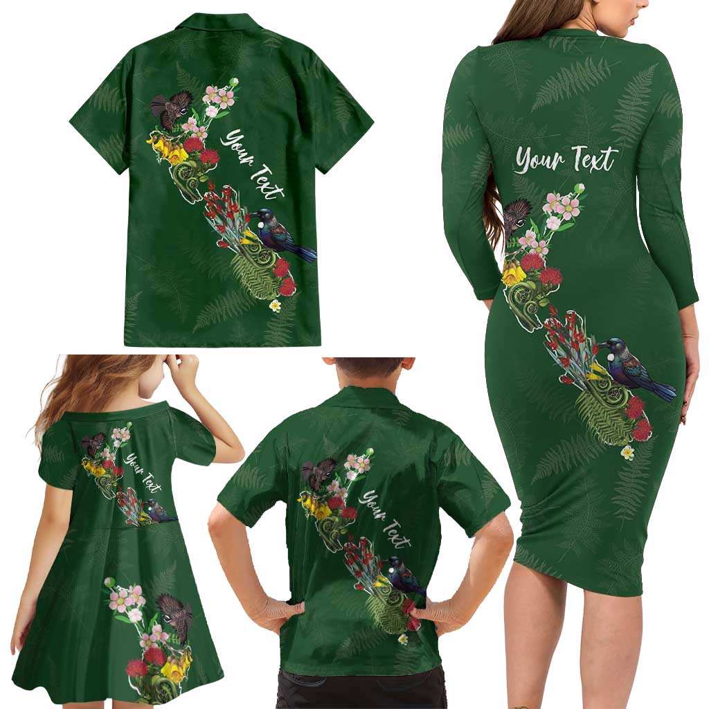 Kia Ora New Zealand Floral Personalized Family Matching Long Sleeve Bodycon Dress and Hawaiian Shirt Sage Green - Aussie Hoodie