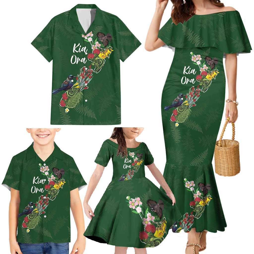 Kia Ora New Zealand Floral Personalized Family Matching Mermaid Dress and Hawaiian Shirt Sage Green - Aussie Hoodie