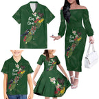 Kia Ora New Zealand Floral Personalized Family Matching Off The Shoulder Long Sleeve Dress and Hawaiian Shirt Sage Green - Aussie Hoodie