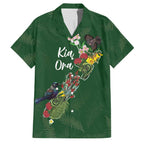 Kia Ora New Zealand Floral Personalized Family Matching Off The Shoulder Long Sleeve Dress and Hawaiian Shirt Sage Green - Aussie Hoodie