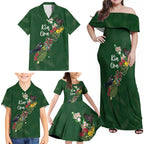 Kia Ora New Zealand Floral Personalized Family Matching Off Shoulder Maxi Dress and Hawaiian Shirt Sage Green - Aussie Hoodie
