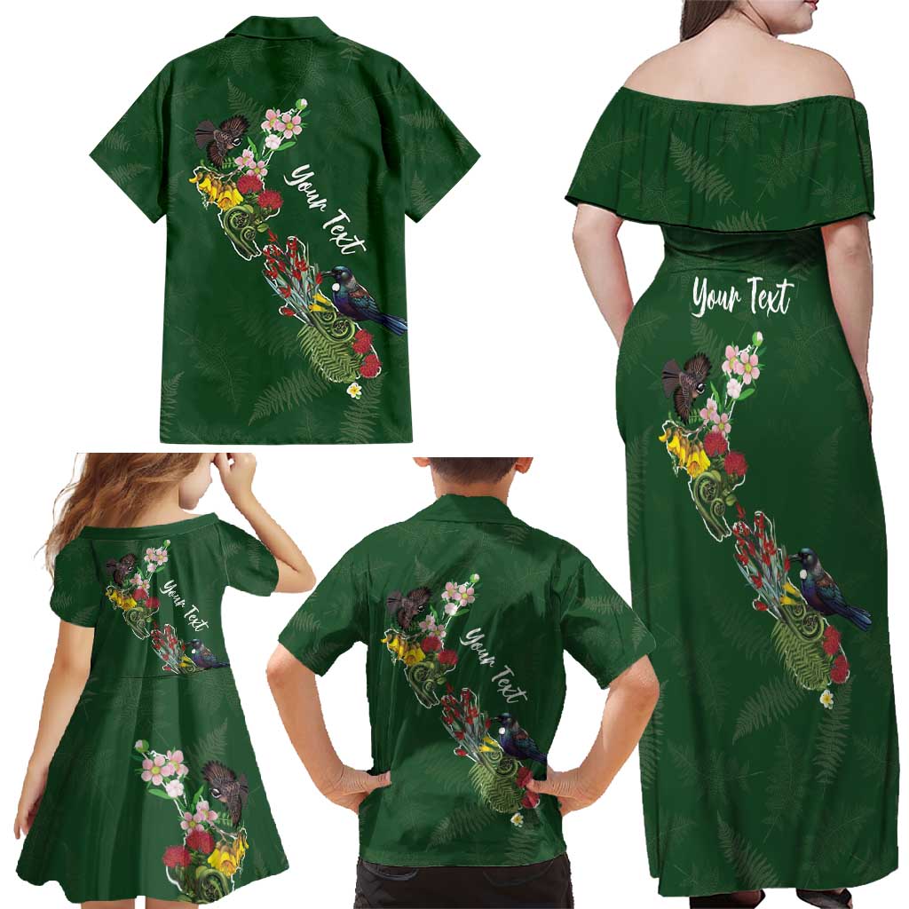 Kia Ora New Zealand Floral Personalized Family Matching Off Shoulder Maxi Dress and Hawaiian Shirt Sage Green - Aussie Hoodie