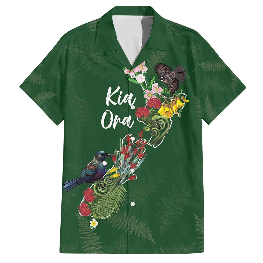 Kia Ora New Zealand Floral Personalized Family Matching Off Shoulder Maxi Dress and Hawaiian Shirt Sage Green - Aussie Hoodie