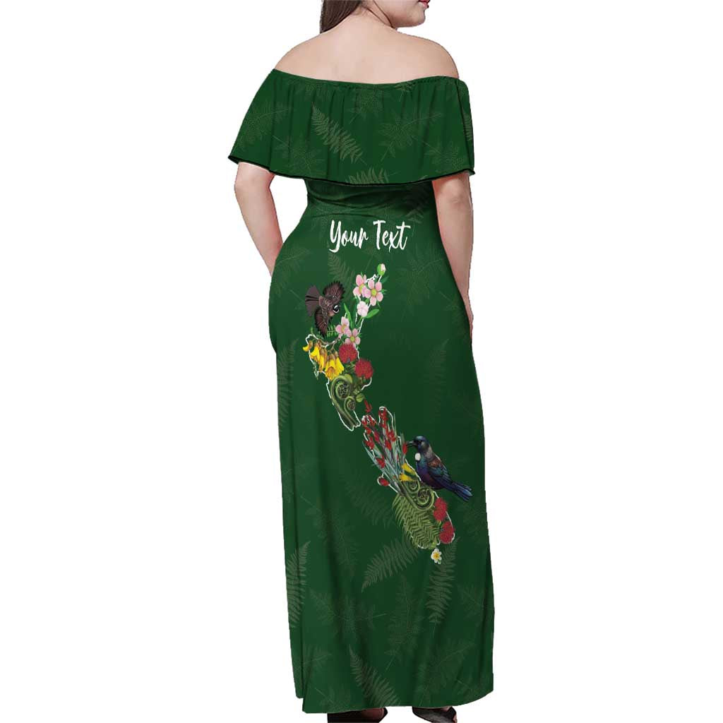 Kia Ora New Zealand Floral Personalized Family Matching Off Shoulder Maxi Dress and Hawaiian Shirt Sage Green - Aussie Hoodie