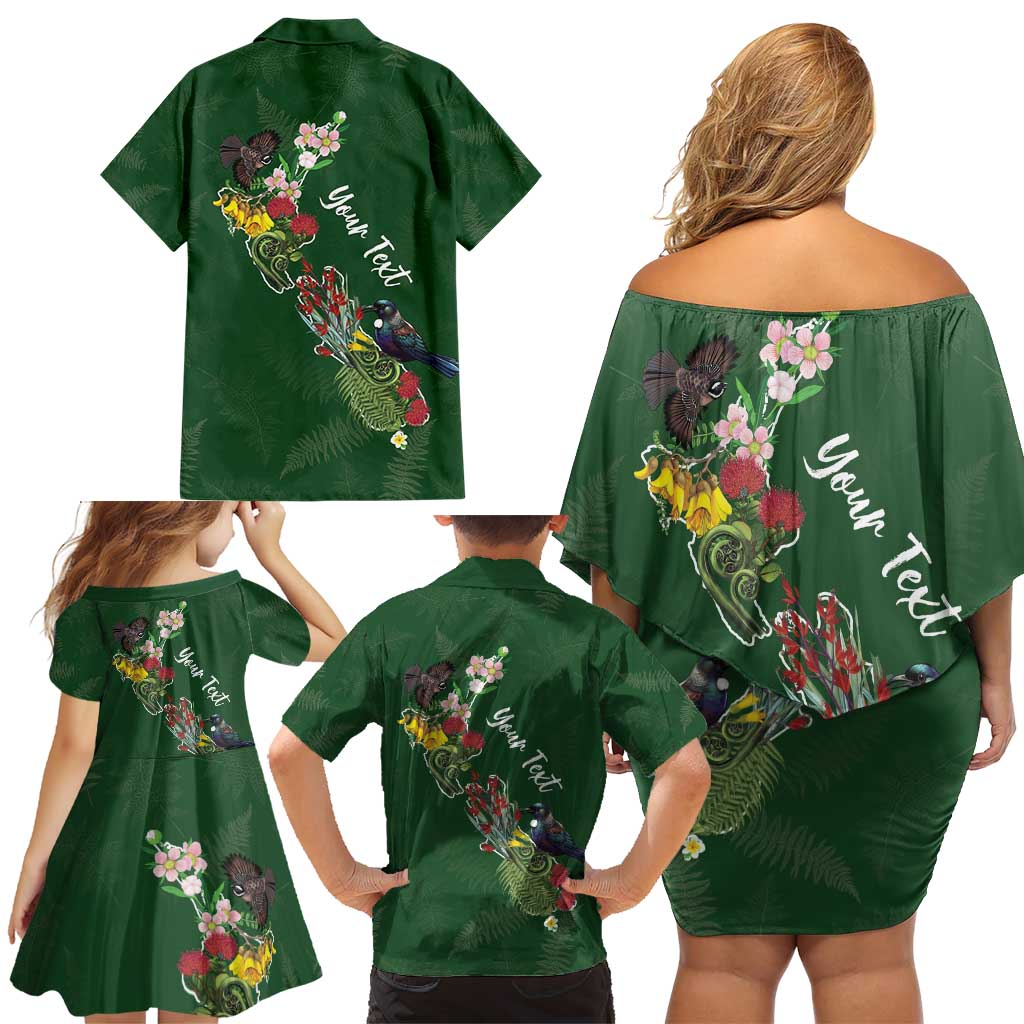 Kia Ora New Zealand Floral Personalized Family Matching Off Shoulder Short Dress and Hawaiian Shirt Sage Green - Aussie Hoodie