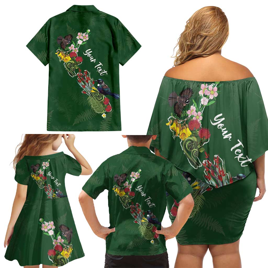 Kia Ora New Zealand Floral Personalized Family Matching Off Shoulder Short Dress and Hawaiian Shirt Sage Green - Aussie Hoodie