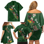 Kia Ora New Zealand Floral Personalized Family Matching Off Shoulder Short Dress and Hawaiian Shirt Sage Green - Aussie Hoodie