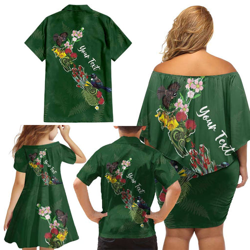 Kia Ora New Zealand Floral Personalized Family Matching Off Shoulder Short Dress and Hawaiian Shirt Sage Green - Aussie Hoodie