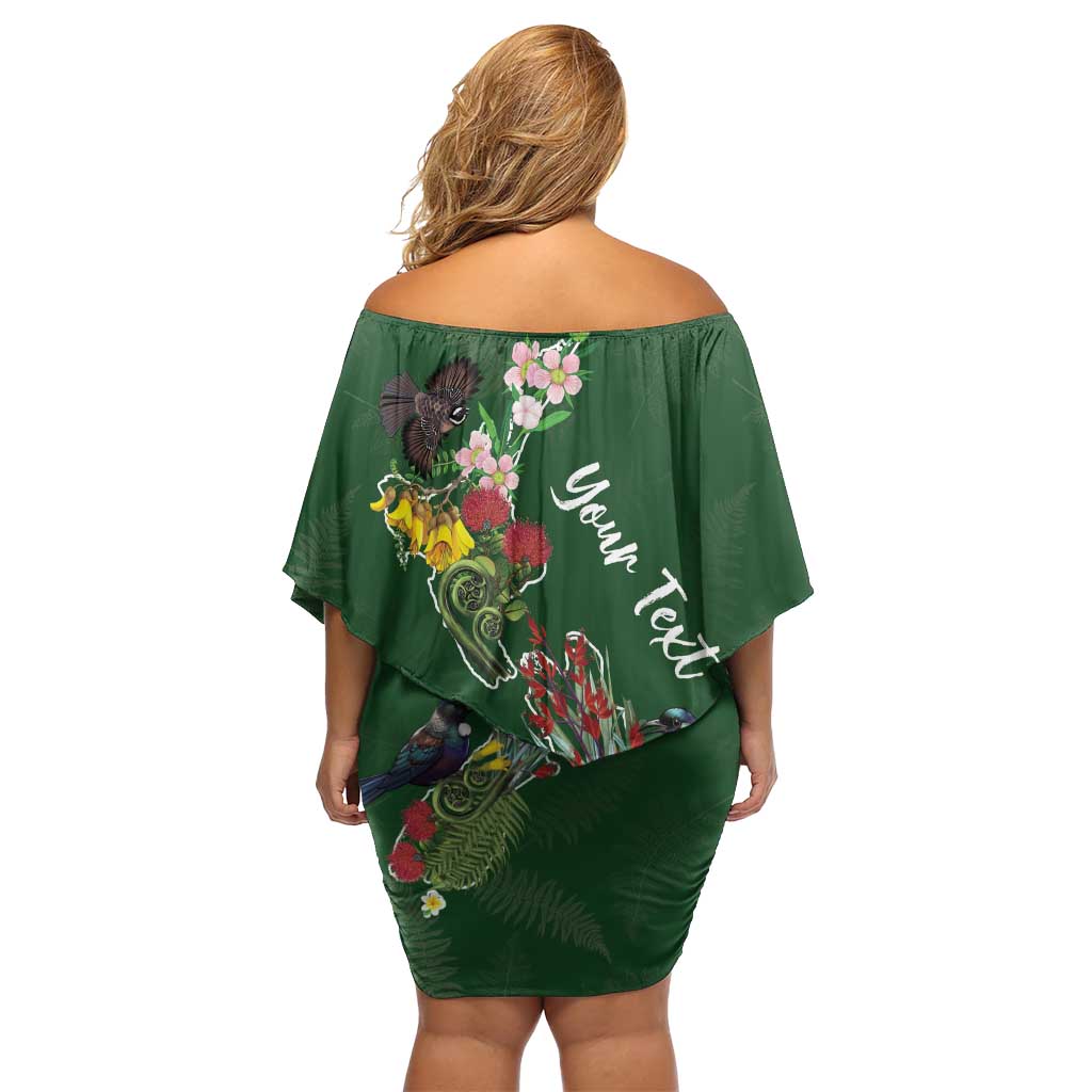 Kia Ora New Zealand Floral Personalized Family Matching Off Shoulder Short Dress and Hawaiian Shirt Sage Green - Aussie Hoodie