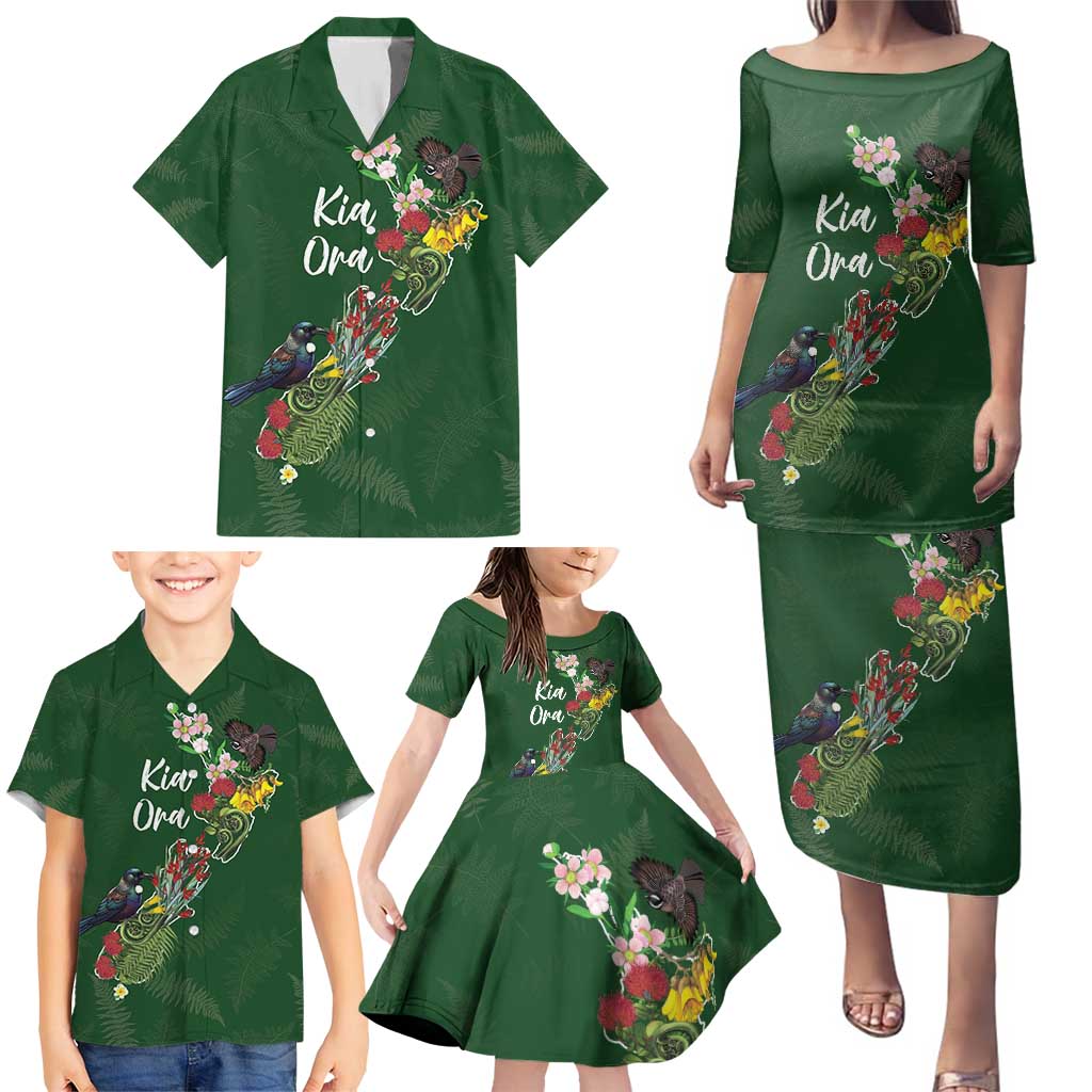 Kia Ora New Zealand Floral Personalized Family Matching Puletasi and Hawaiian Shirt Sage Green - Aussie Hoodie