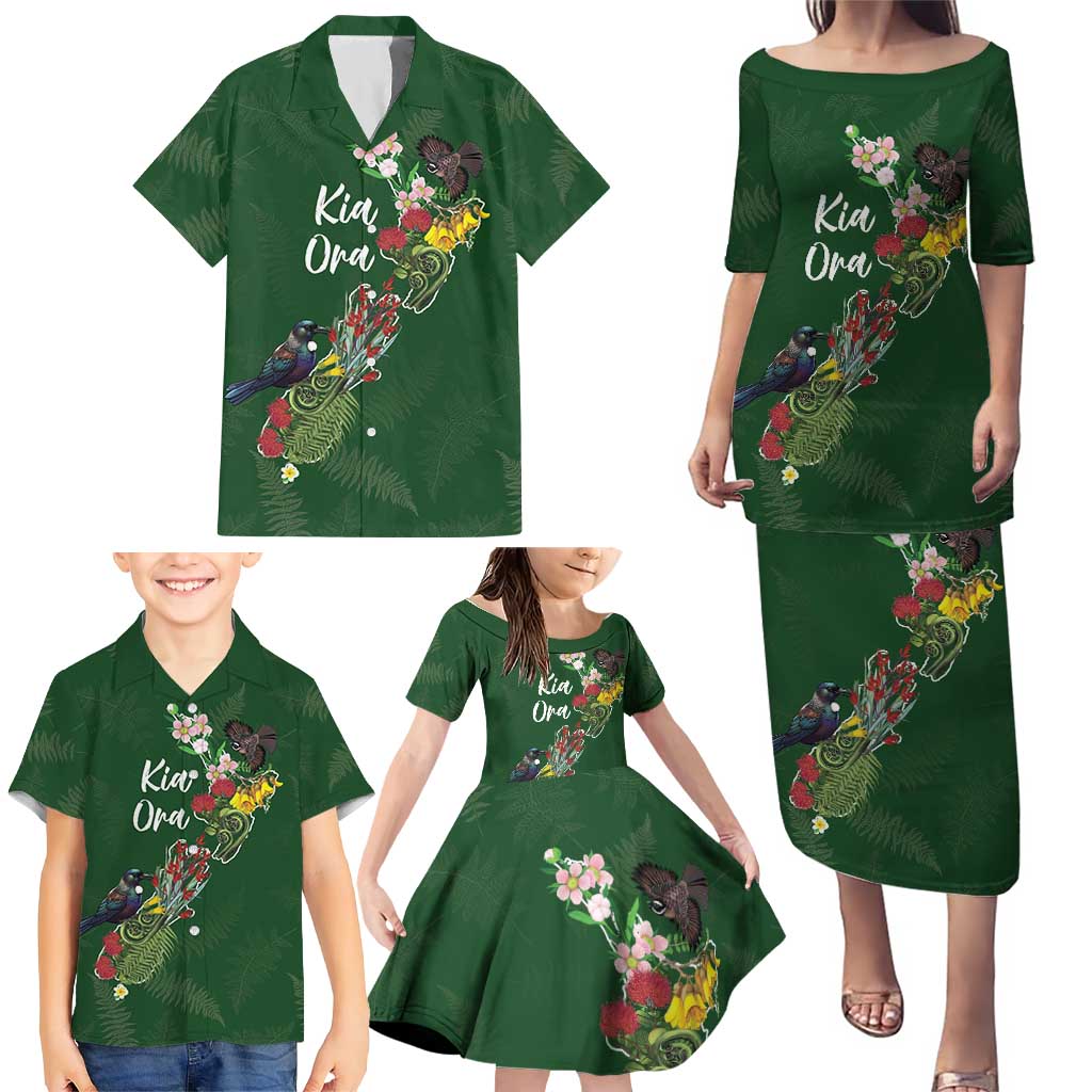 Kia Ora New Zealand Floral Personalized Family Matching Puletasi and Hawaiian Shirt Sage Green - Aussie Hoodie