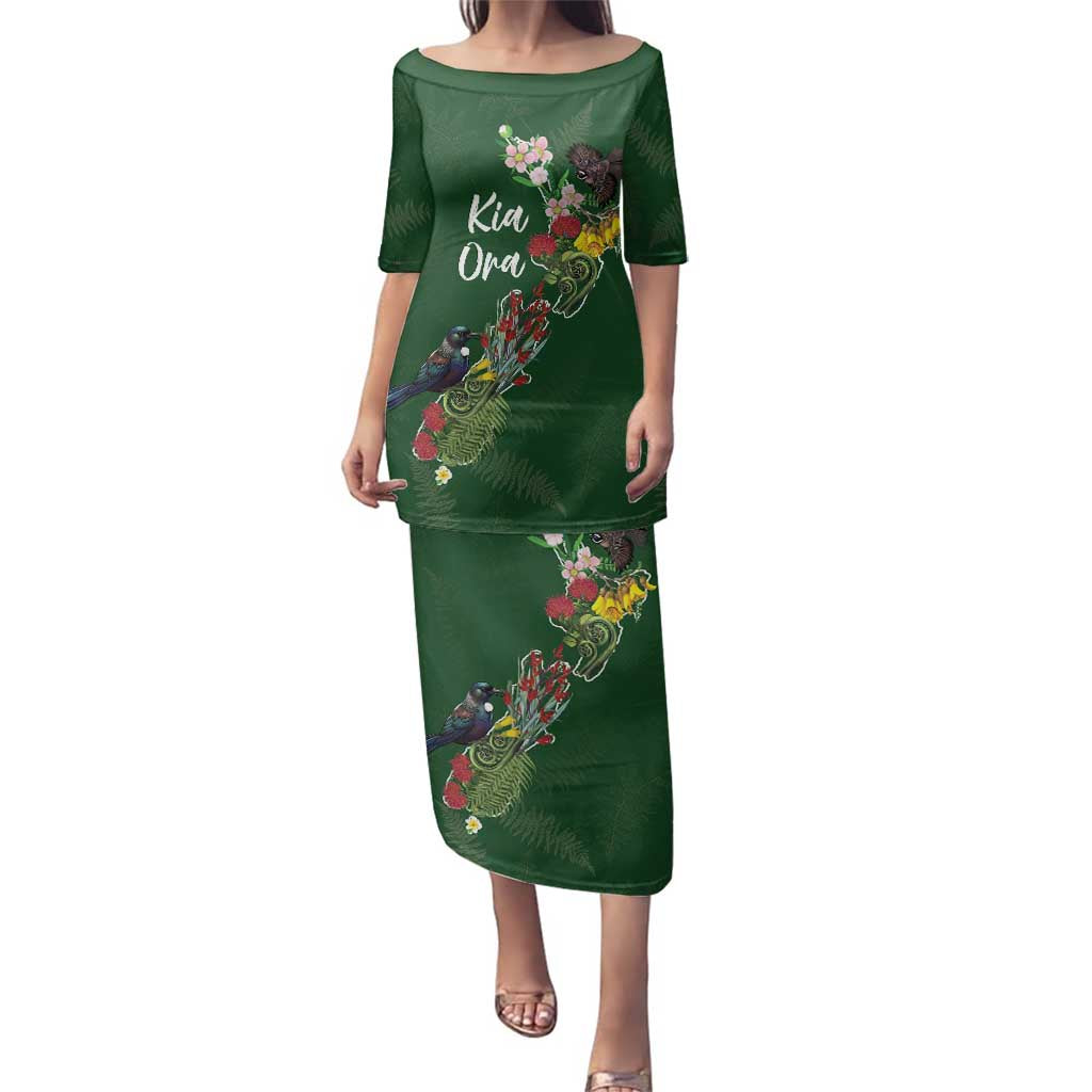 Kia Ora New Zealand Floral Personalized Family Matching Puletasi and Hawaiian Shirt Sage Green - Aussie Hoodie