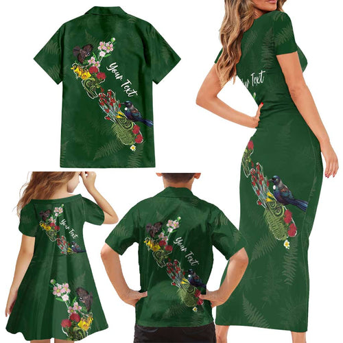 Kia Ora New Zealand Floral Personalized Family Matching Short Sleeve Bodycon Dress and Hawaiian Shirt Sage Green - Aussie Hoodie