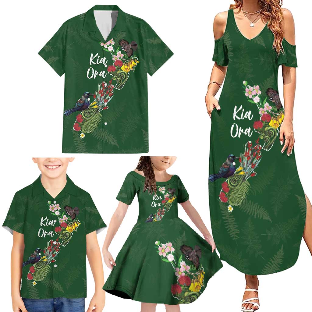Kia Ora New Zealand Floral Personalized Family Matching Summer Maxi Dress and Hawaiian Shirt Sage Green - Aussie Hoodie