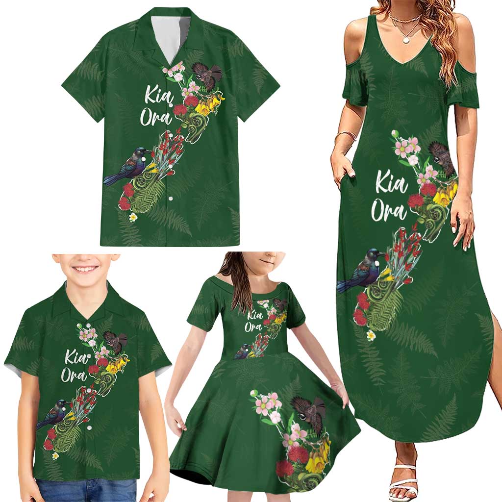 Kia Ora New Zealand Floral Personalized Family Matching Summer Maxi Dress and Hawaiian Shirt Sage Green - Aussie Hoodie