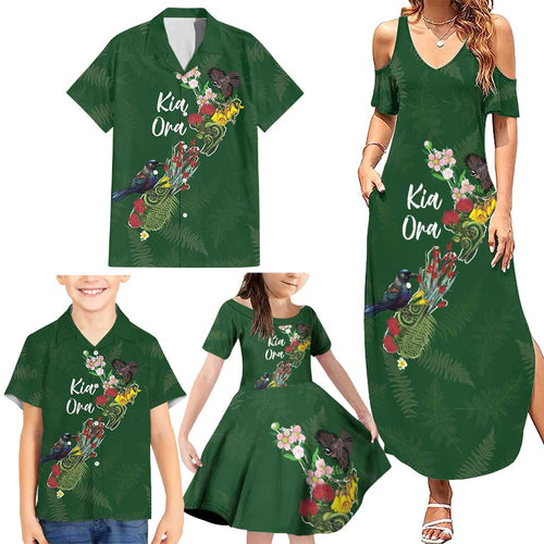 Kia Ora New Zealand Floral Personalized Family Matching Summer Maxi Dress and Hawaiian Shirt Sage Green - Aussie Hoodie