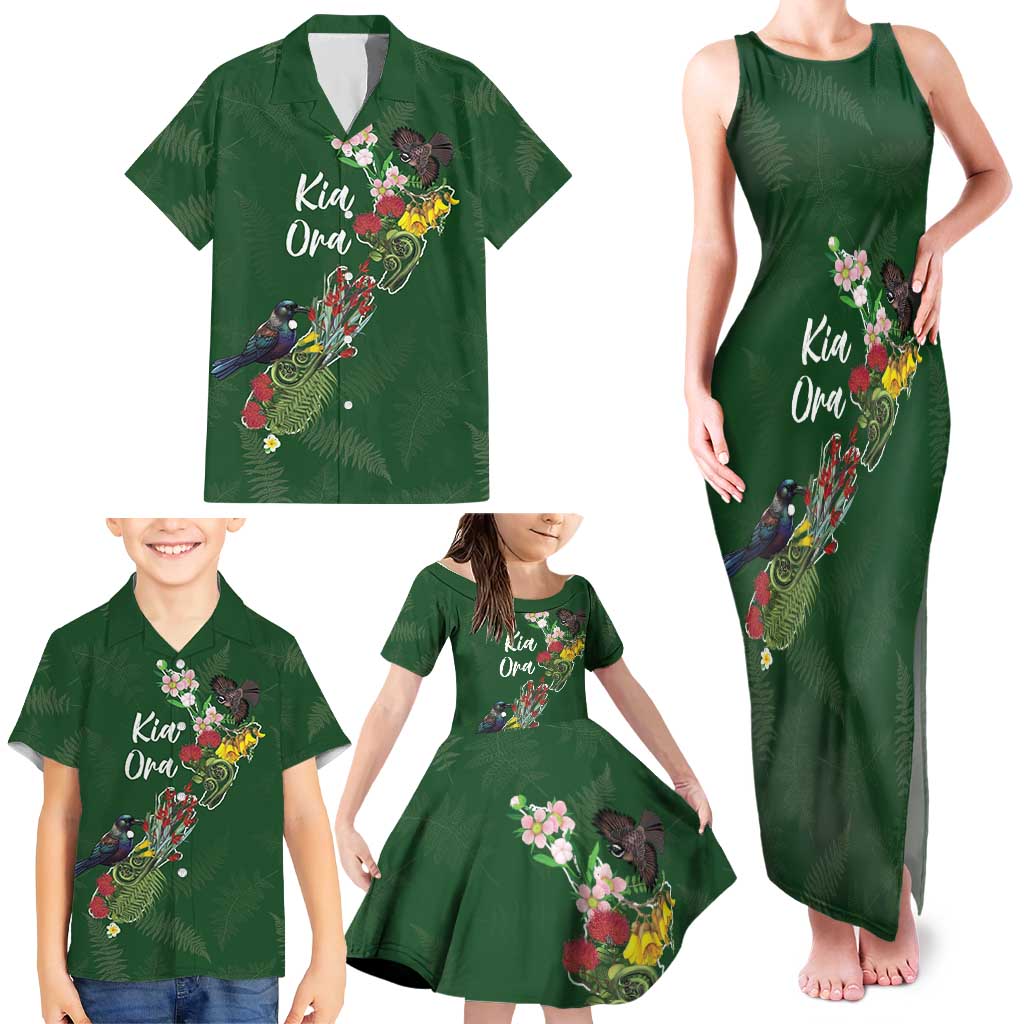 Kia Ora New Zealand Floral Personalized Family Matching Tank Maxi Dress and Hawaiian Shirt Sage Green - Aussie Hoodie