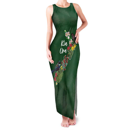Kia Ora New Zealand Floral Personalized Family Matching Tank Maxi Dress and Hawaiian Shirt Sage Green - Aussie Hoodie