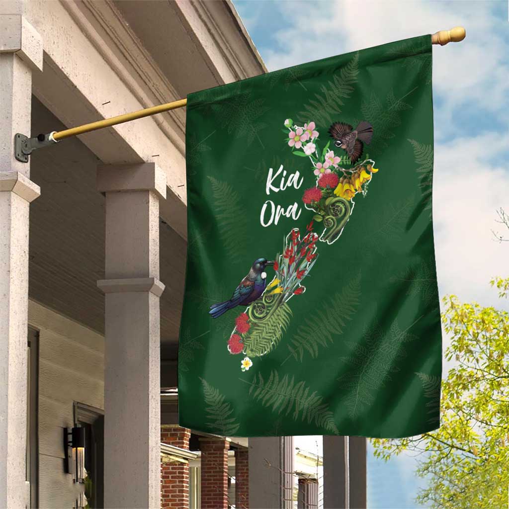Kia Ora New Zealand Floral Garden Flag Sage Green - Aussie Hoodie