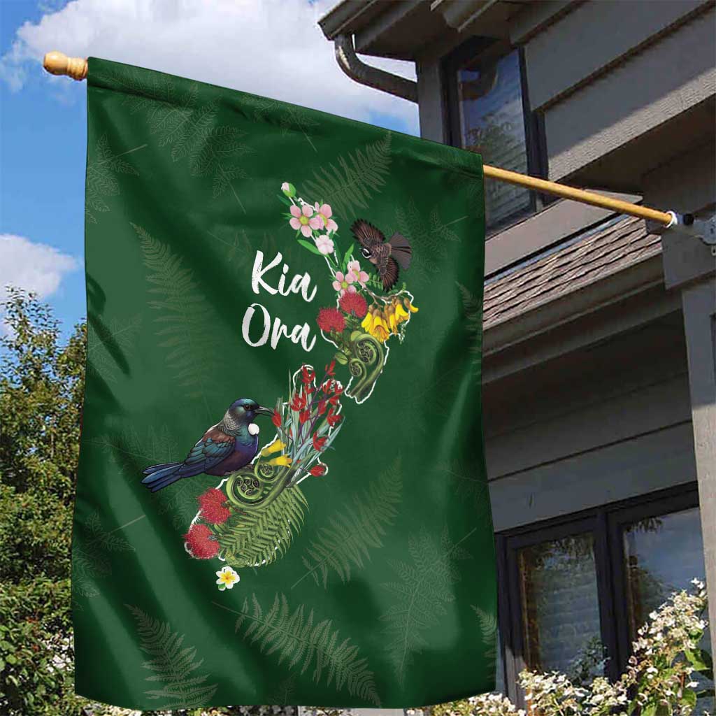 Kia Ora New Zealand Floral Garden Flag Sage Green - Aussie Hoodie