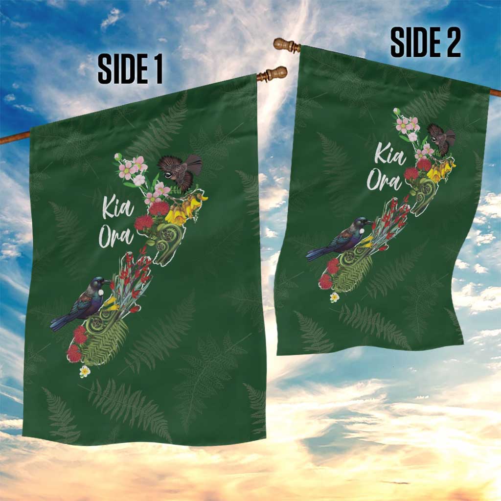 Kia Ora New Zealand Floral Garden Flag Sage Green - Aussie Hoodie