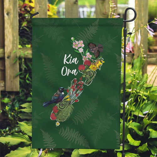Kia Ora New Zealand Floral Garden Flag Sage Green - Aussie Hoodie