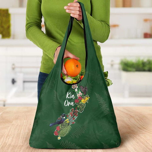 Kia Ora New Zealand Floral Grocery Bag Sage Green - Aussie Hoodie
