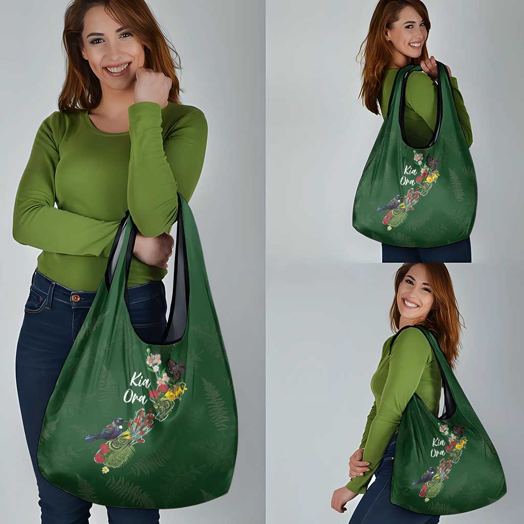 Kia Ora New Zealand Floral Grocery Bag Sage Green - Aussie Hoodie