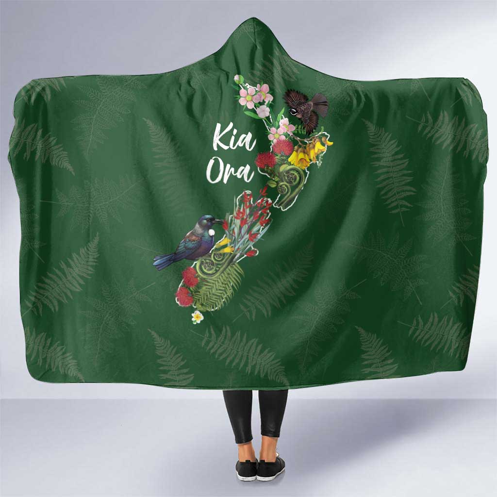 Kia Ora New Zealand Floral Hooded Blanket Sage Green - Aussie Hoodie