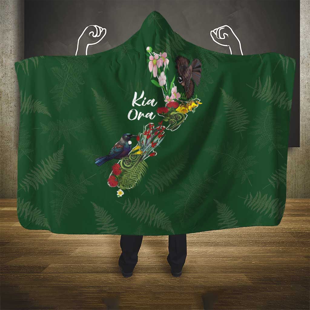 Kia Ora New Zealand Floral Hooded Blanket Sage Green - Aussie Hoodie