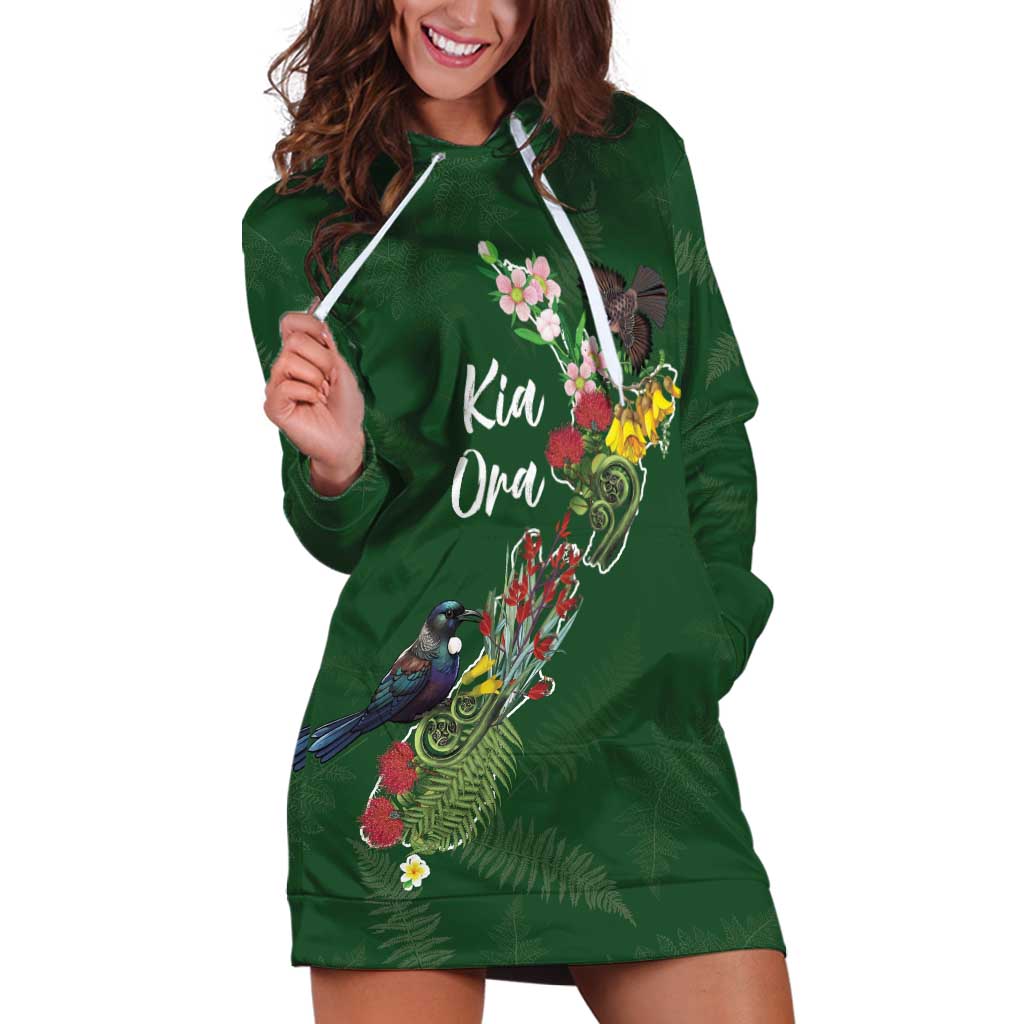 Kia Ora New Zealand Floral Personalized Hoodie Dress Sage Green - Aussie Hoodie