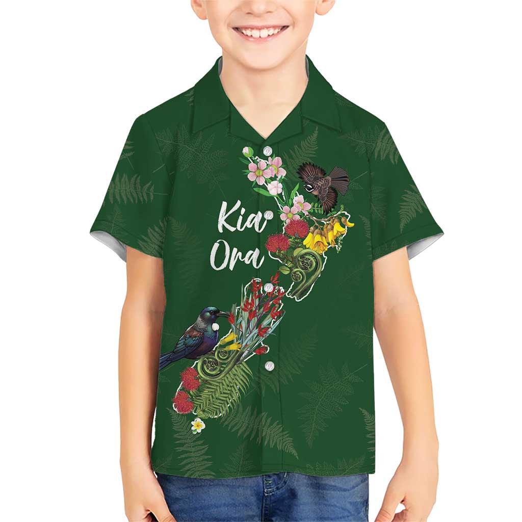 Kia Ora New Zealand Floral Personalized Kid Hawaiian Shirt Sage Green - Aussie Hoodie