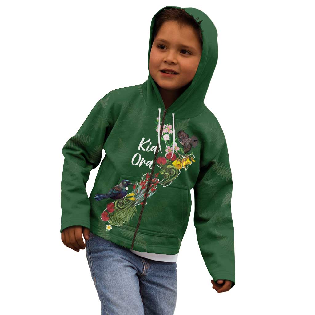 Kia Ora New Zealand Floral Personalized Kid Hoodie Sage Green - Aussie Hoodie