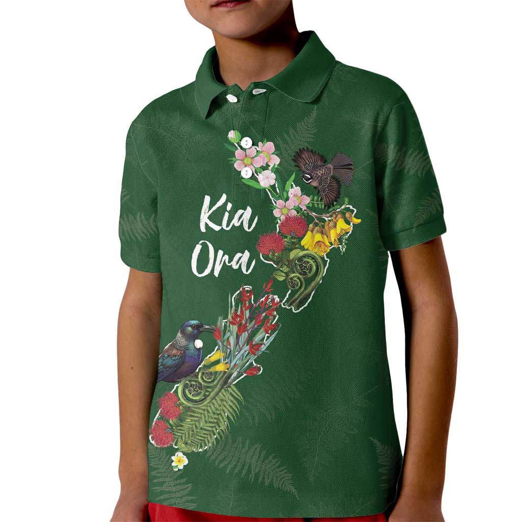 Kia Ora New Zealand Floral Personalized Kid Polo Shirt Sage Green - Aussie Hoodie