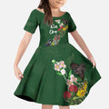 Kia Ora New Zealand Floral Personalized Kid Short Sleeve Dress Sage Green - Aussie Hoodie