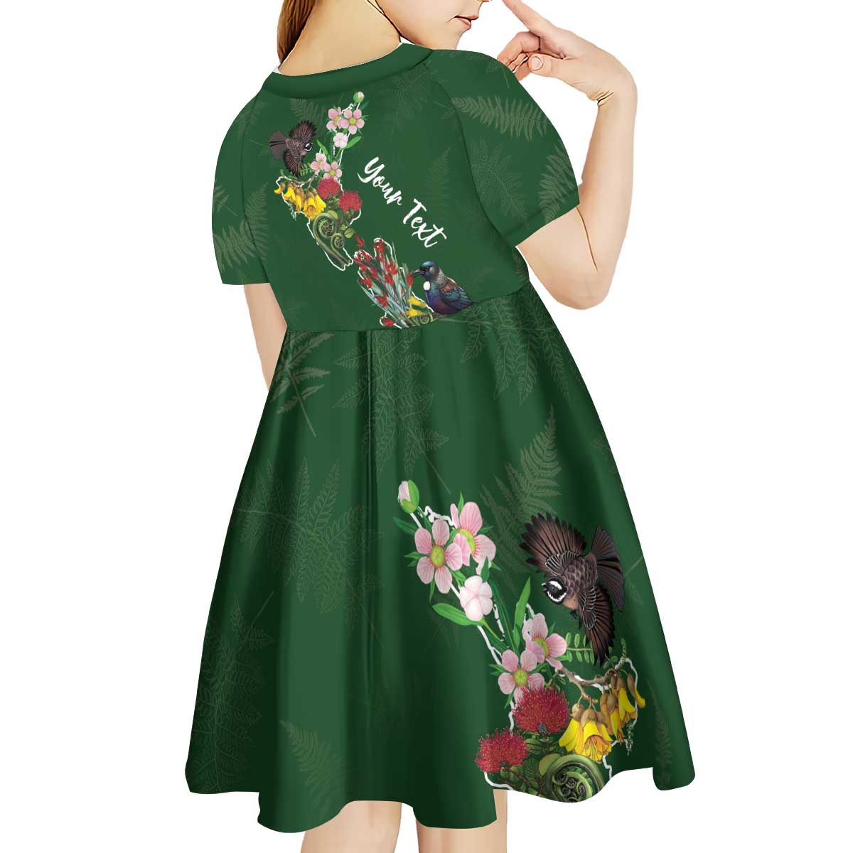 Kia Ora New Zealand Floral Personalized Kid Short Sleeve Dress Sage Green - Aussie Hoodie