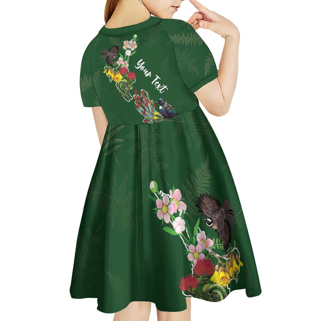 Kia Ora New Zealand Floral Personalized Kid Short Sleeve Dress Sage Green - Aussie Hoodie