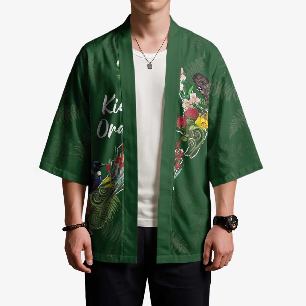 Kia Ora New Zealand Floral Personalized Kimono Sage Green - Aussie Hoodie