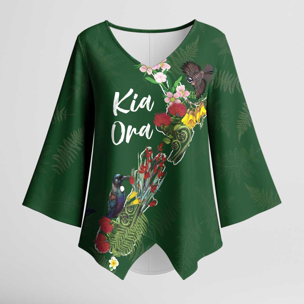 Kia Ora New Zealand Floral Personalized Kimono Sleeve Blouse Sage Green - Aussie Hoodie