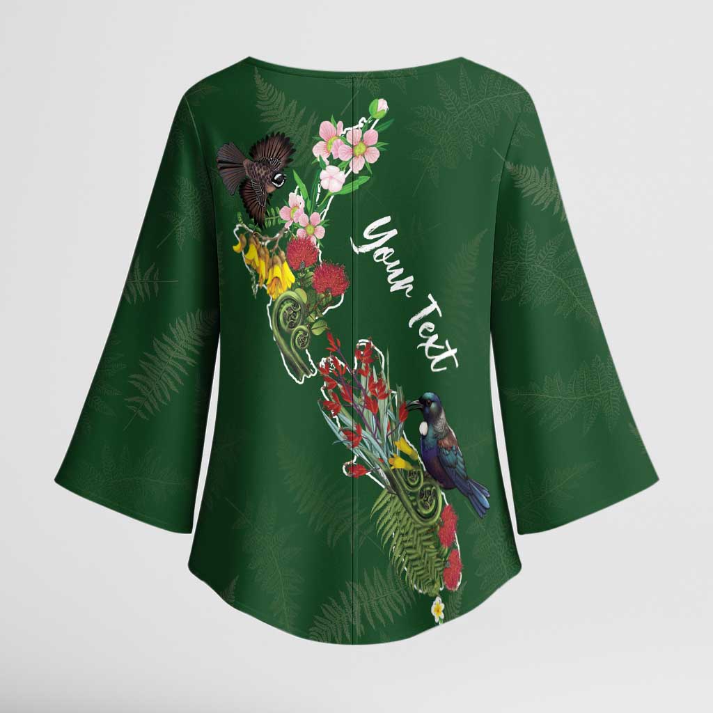 Kia Ora New Zealand Floral Personalized Kimono Sleeve Blouse Sage Green - Aussie Hoodie