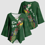 Kia Ora New Zealand Floral Personalized Kimono Sleeve Blouse Sage Green - Aussie Hoodie